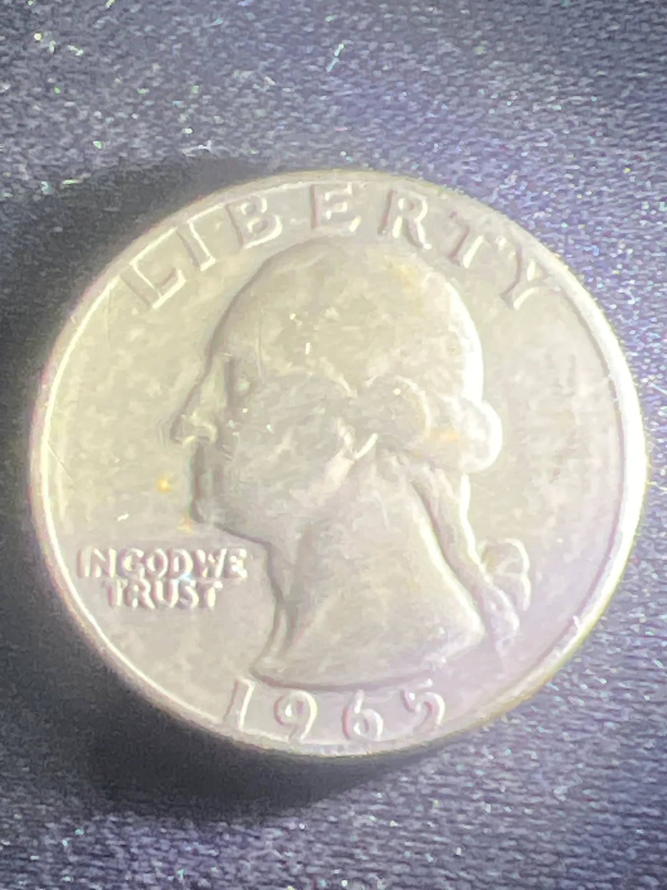 United States Washington quarter dollar (25 cents), dated 1965 — Obverse (front)